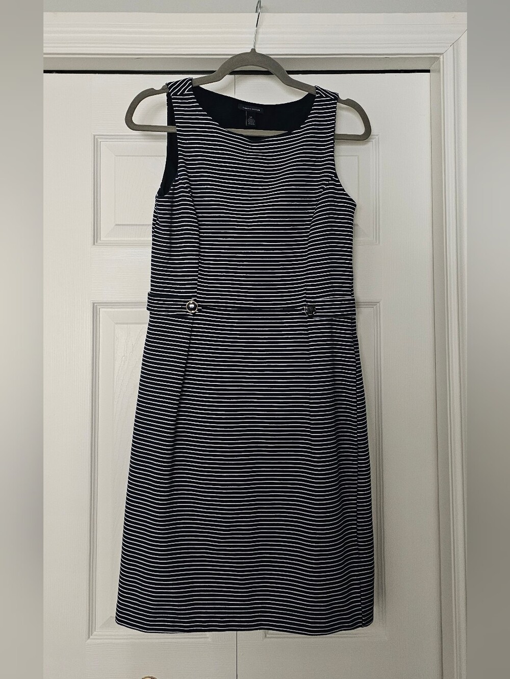 Tommy Hilfiger Black and White Striped Sleeveless Sheath Dress